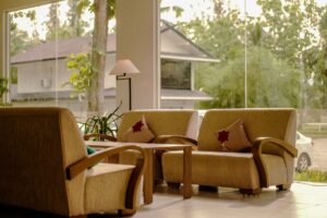 yellow vacant sofa in living room